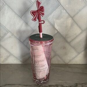 Starbucks 2025 Glass Pink Tumbler with bow topper - hard to find!